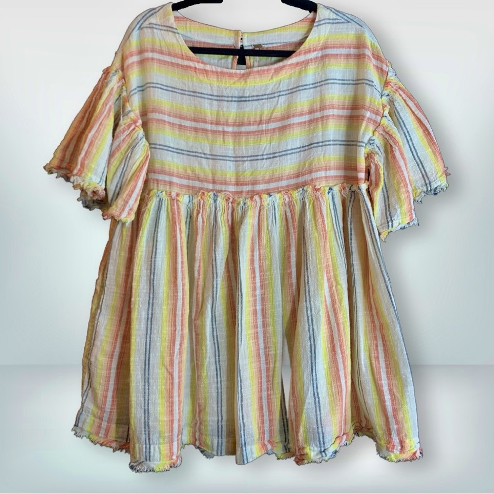 Free People Summer Nights Cotton Striped Wide Sleeve Tunic Dress, size S - Picture 2 of 13